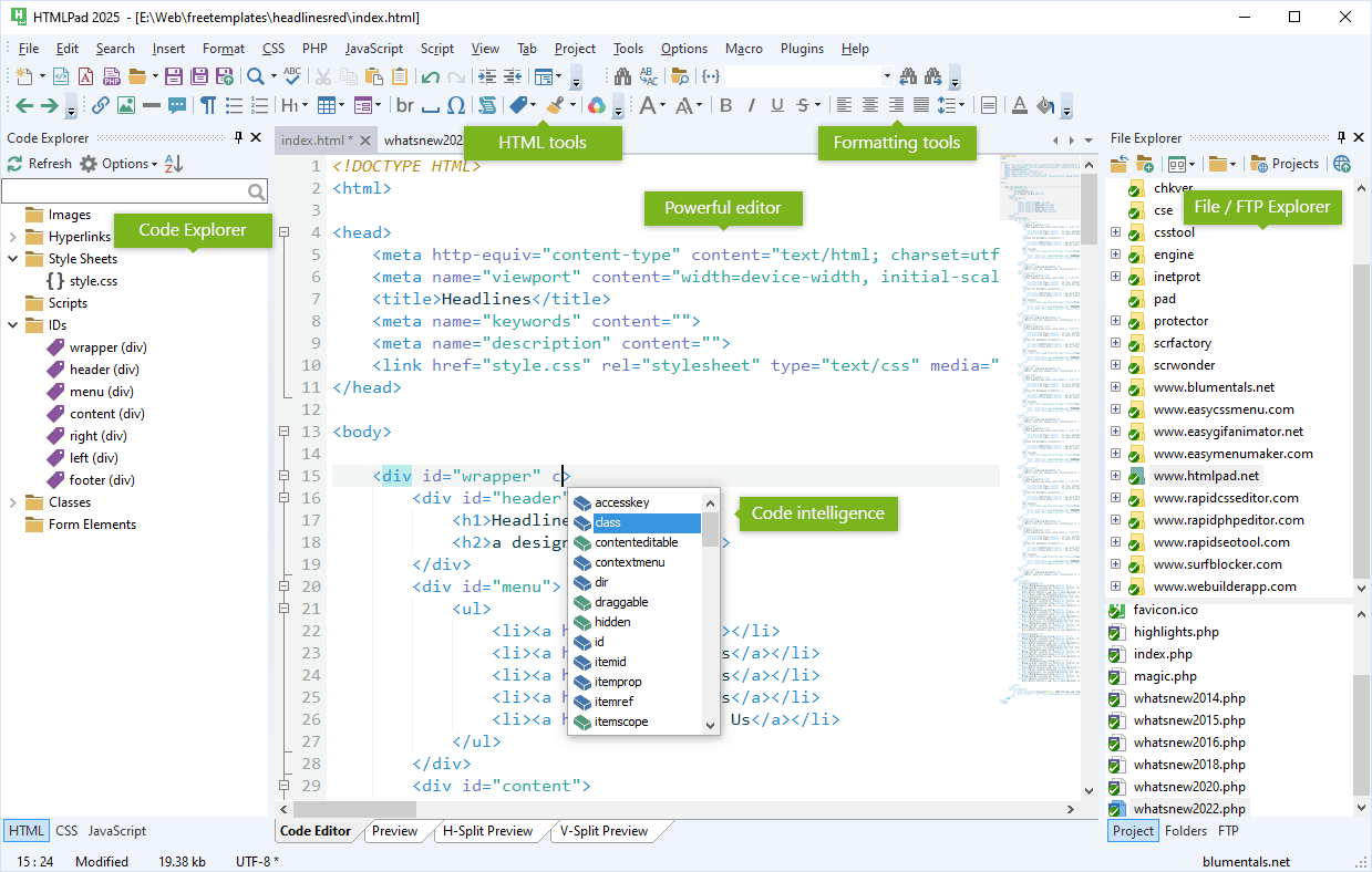 HTML, CSS, JavaScript editor screenshot HTML, CSS, JavaScript editor screenshot