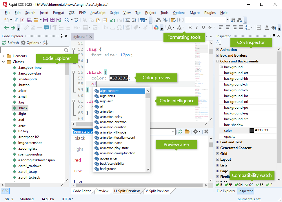 CSS editor screenshot CSS editor screenshot